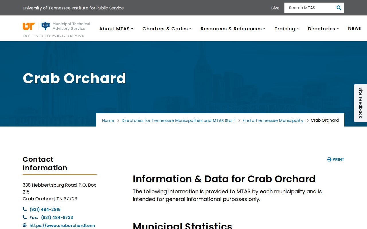 Crab Orchard criminal records MTAS city directory
