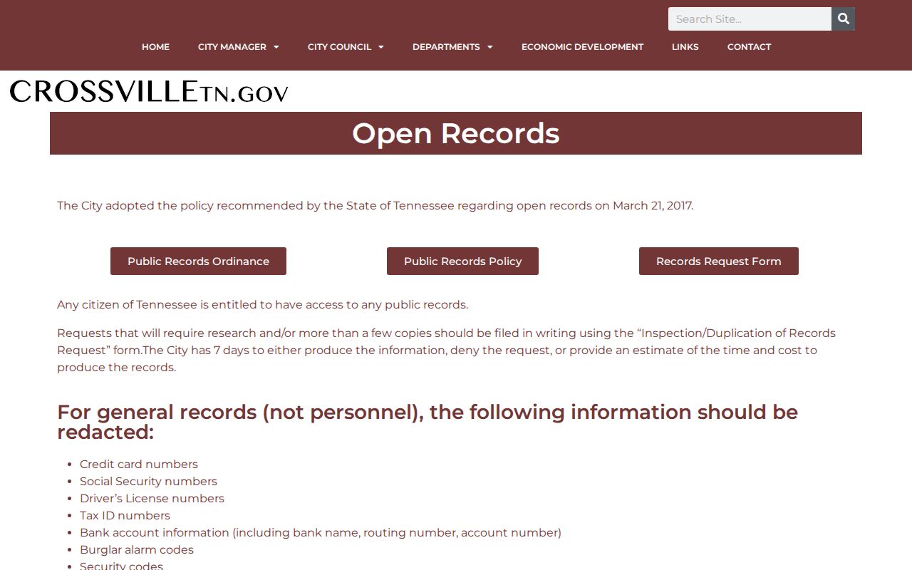 Crossville criminal records open records policy