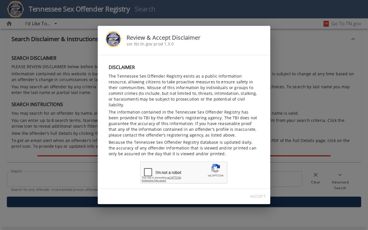 Cumberland County sex offender search on the Tennessee registry