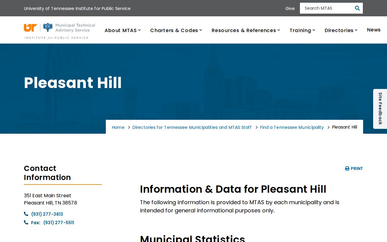 Pleasant Hill criminal records MTAS town directory